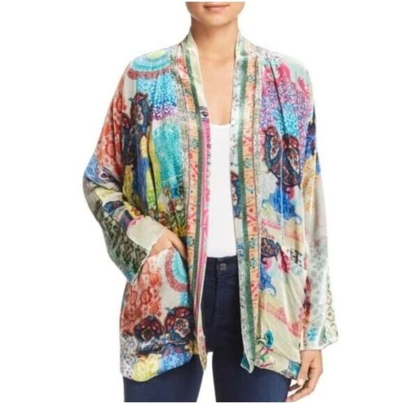 Johnny Was Gigi Velvet Patchwork Floral Kimono Blazer Jacket Cardi XS Fits S M L - Picture 2 of 9